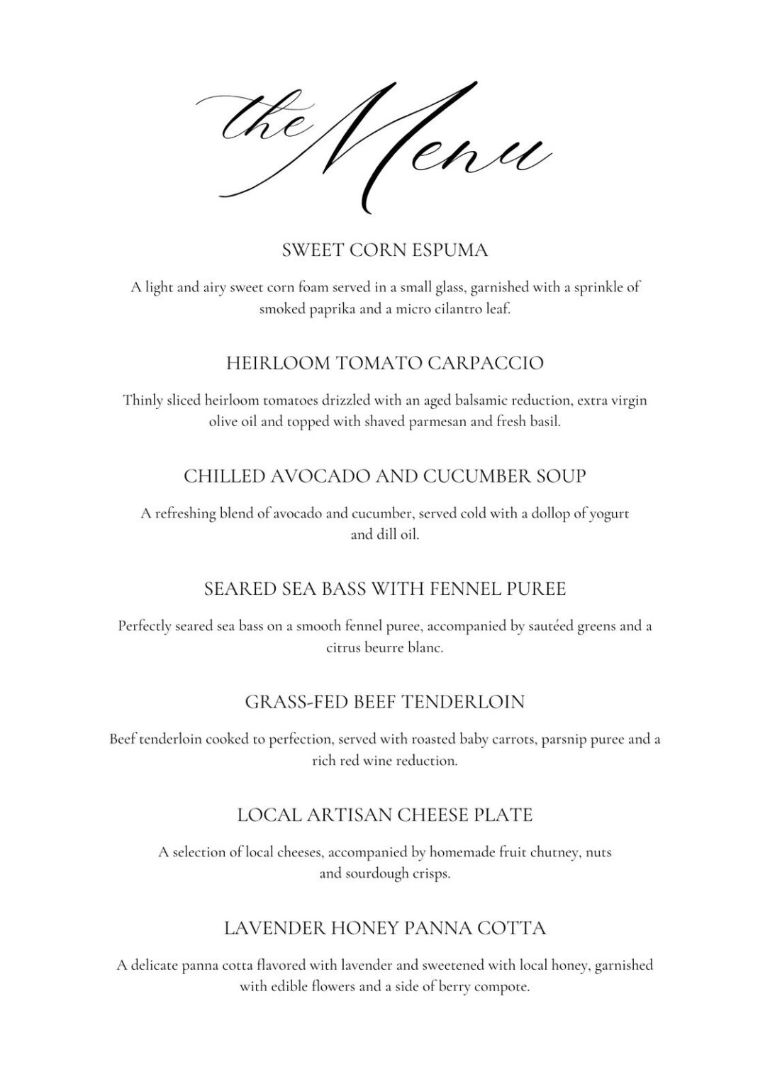 5 Course Meal Menu Template