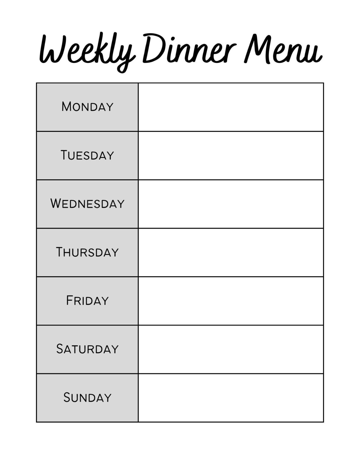 4 Week Cycle Menu Template