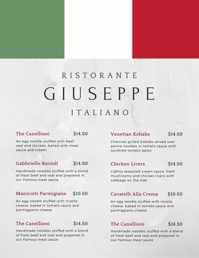 Free Italian Restaurant Menu Template