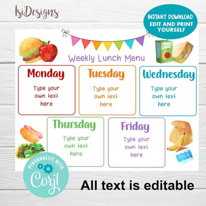 4 Week Cycle Menu Template