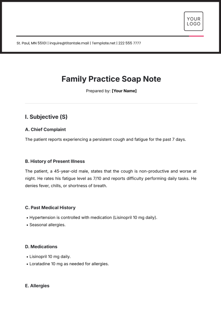 Family Practice Progress Note Template