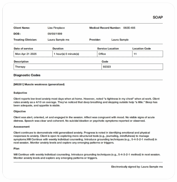 Couples Counseling Progress Note Template