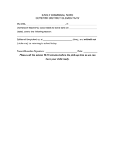 School Early Dismissal Note Template school-early-dismissal-note-template
