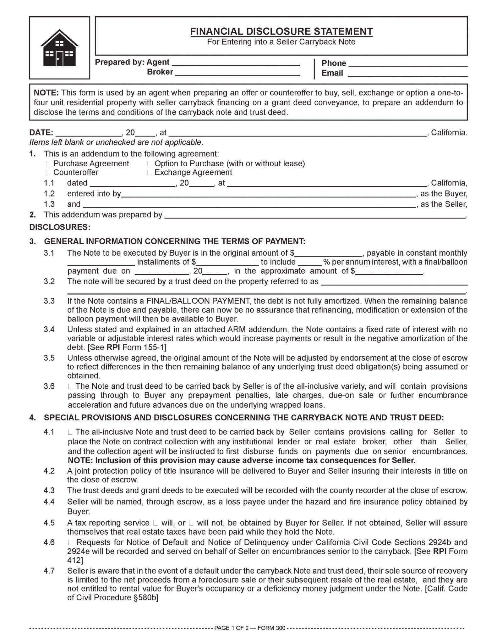 Seller Carry Back Note Template