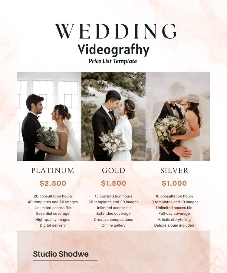 Wedding Videography Price List Template