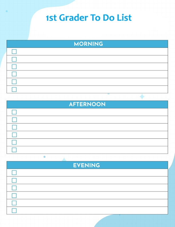 1st Grader To Do List Template