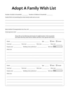 Adopt A Family Wish List Template