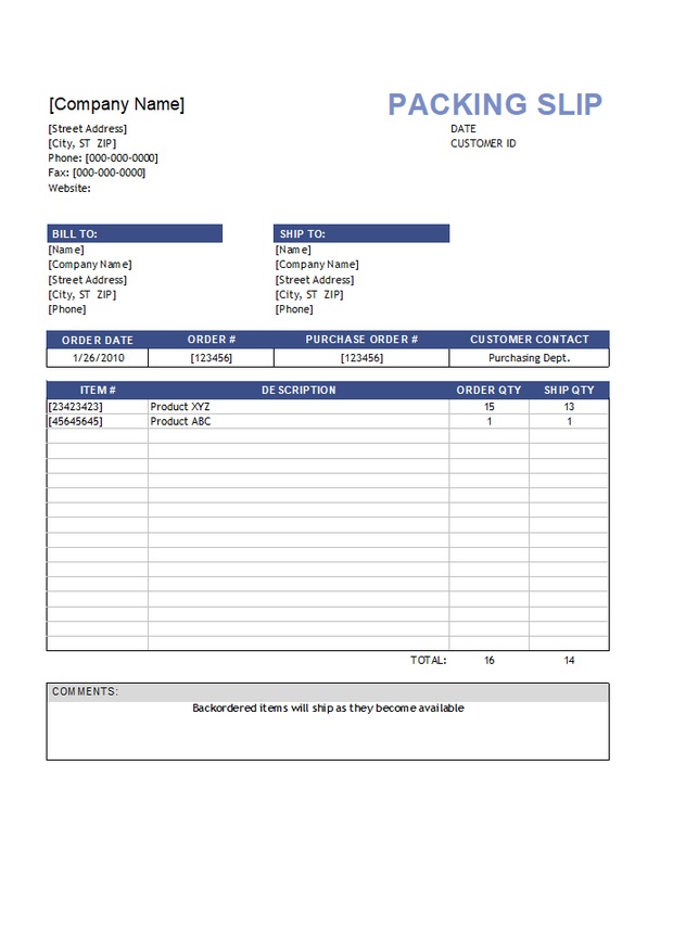 Air Freight Packing List Template