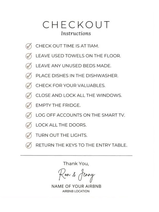 Airbnb Check Out List Template