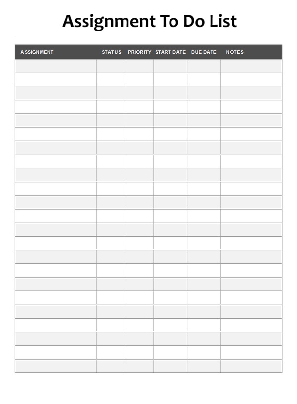Assignment To Do List Template