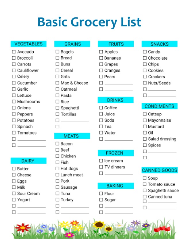 Basic Grocery Shopping List Template
