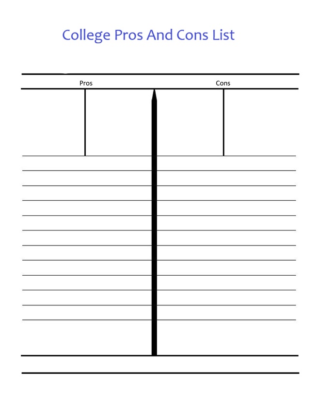 College Pros And Cons List template