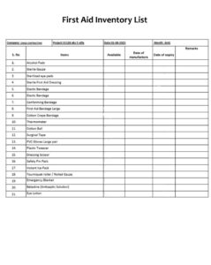 First Aid Inventory List Template First Aid Inventory List Template