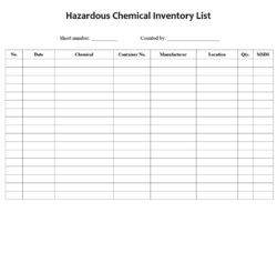 Hazardous Chemical Inventory List Template Hazardous Chemical Inventory List Template