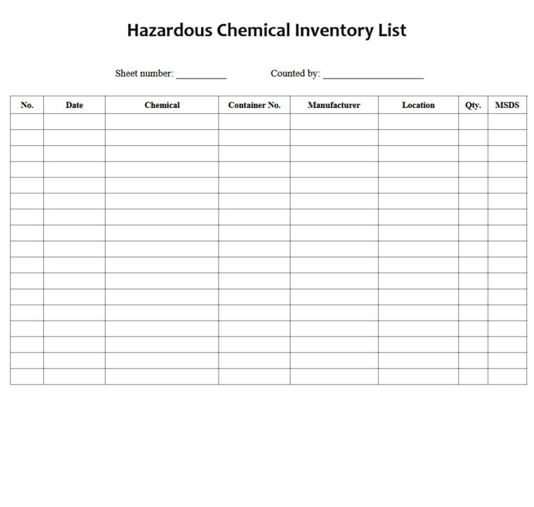 Hazardous Chemical Inventory List Template