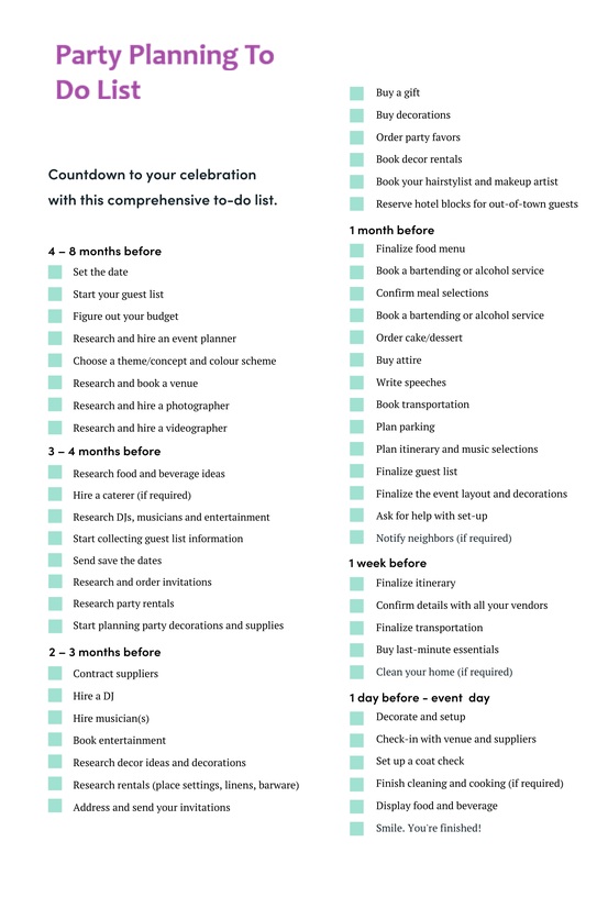 Party Planning To Do List Template