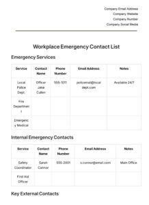 Workplace Emergency Contact List Template Workplace Emergency Contact List Template