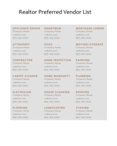 Realtor Preferred Vendor List Template Realtor Preferred Vendor List Template