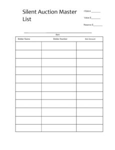 Silent Auction Master List Template Silent Auction Master List Template