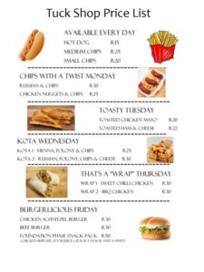 Tuck Shop Price List Template