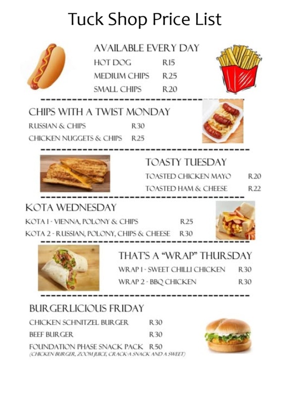 Tuck Shop Price List Template